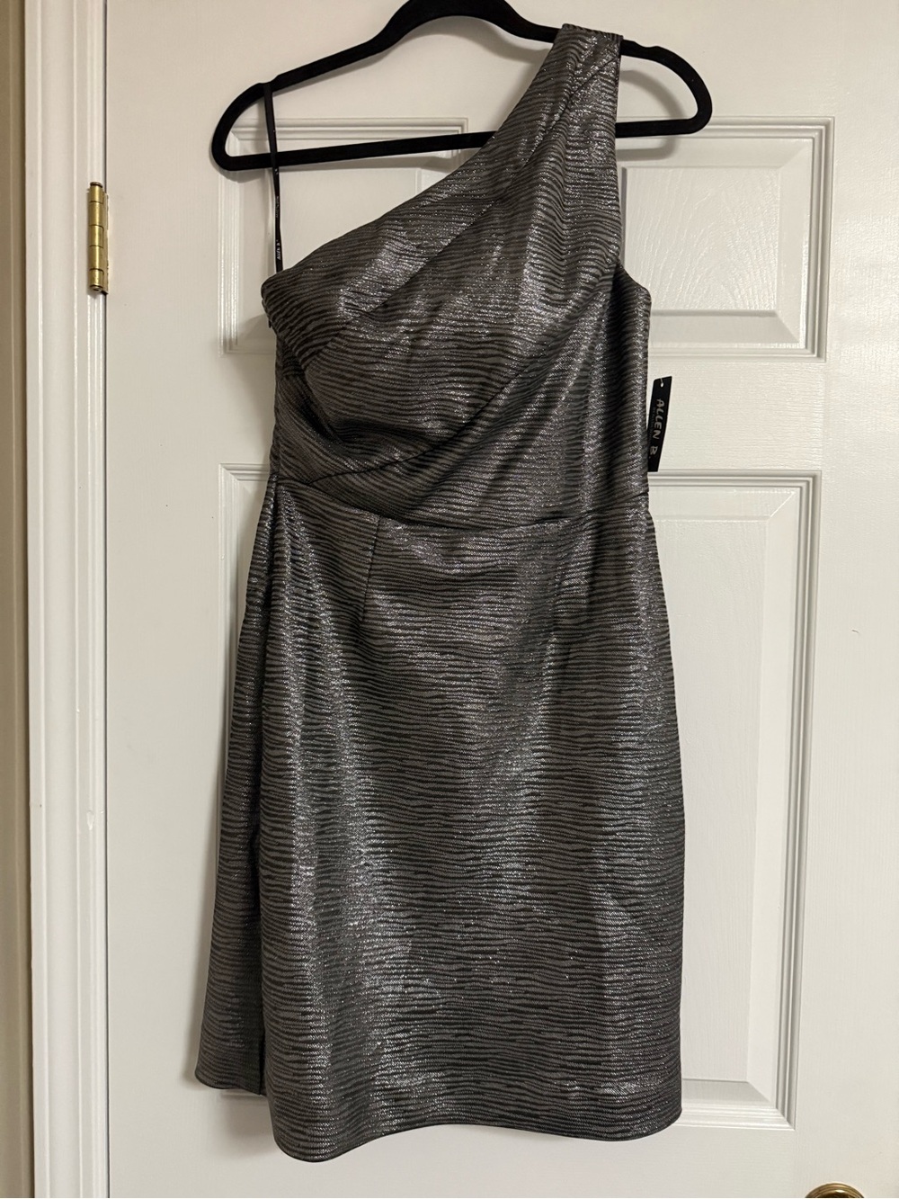 Allen B. By Allen Schwartz One-Shoulder Metallic Silver Cocktail Dress